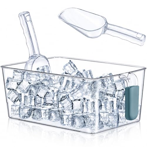 Havawish Clear Ice Bucket for Freezer Scoop Set Freezer Ice Bin Storage - color: Dark Blue, Clear, size: 10.83 x 7 x 4.33 in, style: Standard No Lid