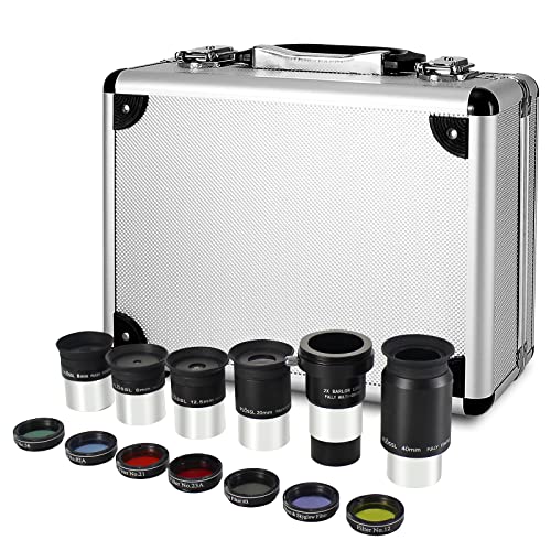 CelticBird Telescope Accessory Kit - 1.25" Telescope Eyepiece and Filter Set with a Sturdy Carry Case - Five Plossl Eyepieces, 2X Barlow Lens and Seven Filters