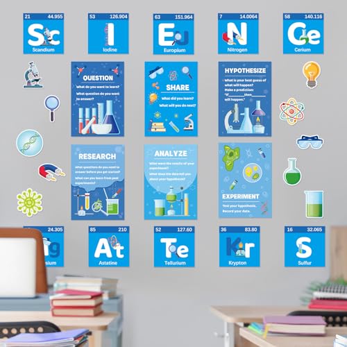 26 PCS Science Classroom Decorations, Science Posters Bulletin Board Sets Scientist Classroom Wall Decoration Cutouts for Middle High Schools Teacher Decor Supplies