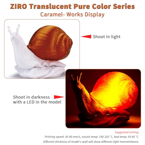 ZIRO Semi-Transparent PLA Filament,Fit Most FDM Printer, 1.75mm 1KG Caramel - color: Translucent-caramel