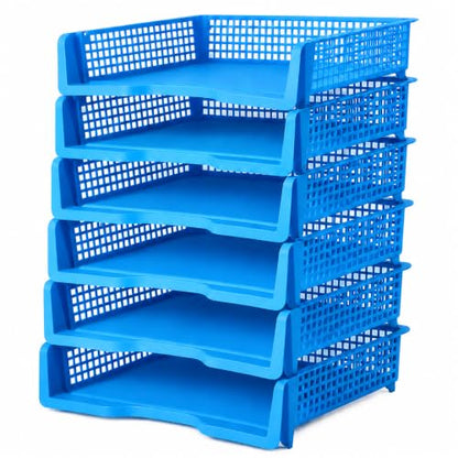 6 Pcs Blue Turn in Trays Classroom, Stackable Paper Bins for Classroom, 13x9x2.8 inch Plastic Baskets Desktop Organization System Office (Blue) - color: Blue