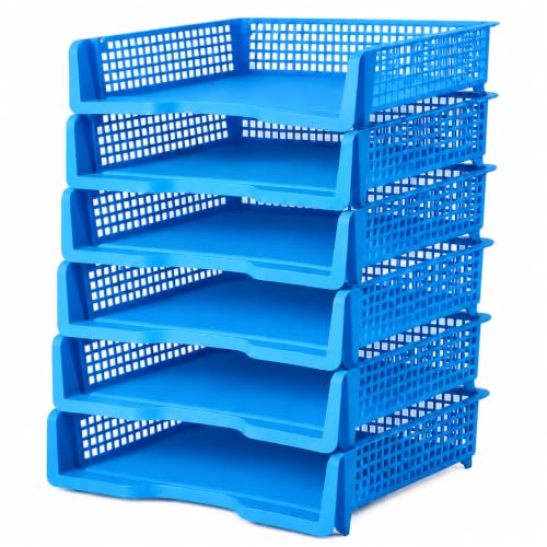 6 Pcs Blue Turn in Trays Classroom, Stackable Paper Bins for Classroom, 13x9x2.8 inch Plastic Baskets Desktop Organization System Office (Blue) - color: Blue