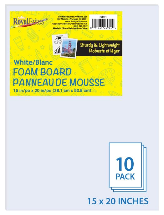 Royal Brites Foam Board White, Sturdy Lightweight, 3/16 in Thick - 15 x 20" - color: White, size: 15” x 20”, 10 Sheets