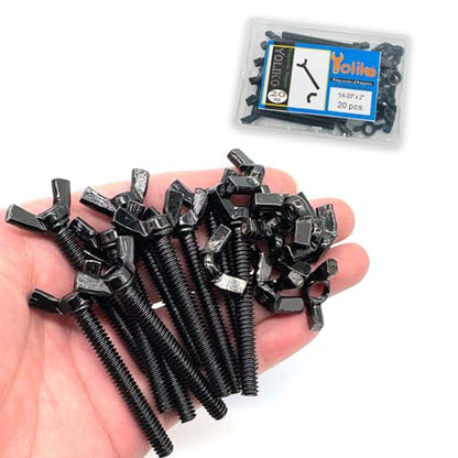 20 Pcs Black Zinc Coated 1/4"-20 x2 Wing Screw Bolts and Wing Nuts Kit Hand Twist Tighten Wing Head Butterfly Screws and Nut Fasteners Assorted Kit - size: Black 10pcs 1/4"-20x2" WingScrew &10pcs WingNut