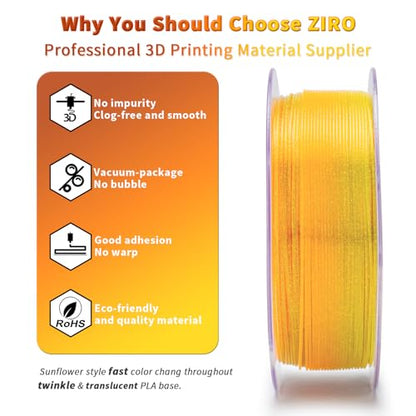 ZIRO 3D Printer Filament, Fast Color Change Twinkle Effect 1KG, Sunflower - color: Sunflower