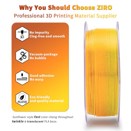 ZIRO 3D Printer Filament, Fast Color Change Twinkle Effect 1KG, Sunflower - color: Sunflower
