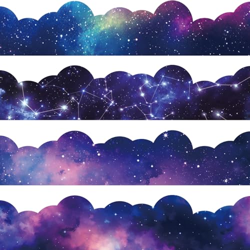 Bulletin Board Borders Decorations, Outer Space Classroom Decor, 84ft Starry Sky Galaxy Paper Borders Trim for Teacher School Office Supplies Classroom Door Wall Decor, 4 Patterns - color: Purple