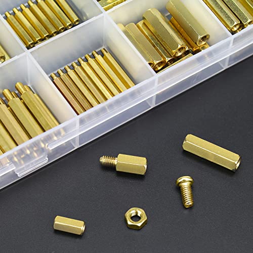 HELIFOUNER 422 Pieces M2.5 M3 M4 Male Female Hex Brass Spacers Standoffs Screws Nuts Assortment Kit, Threaded Pillar for Printed Circuit Board Motherboard - size: M2.5 M3 M4 Brass Standoff Set