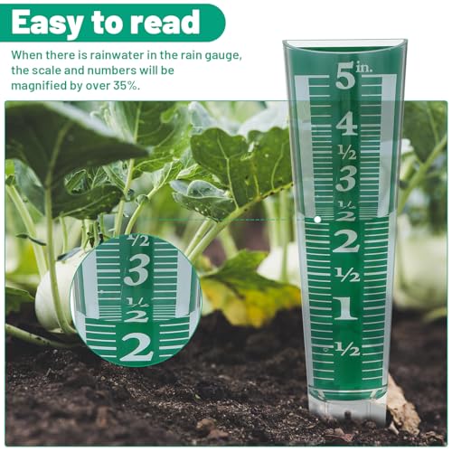 6 Pcs Rain Gauge Outdoor, 5 Inch Capacity Plastic Easy to Read Rain Gauges Measure and Monitor Precipitation Magnifying Scale and Numbers for Garden Yard Field Lawn (Blue, Green)