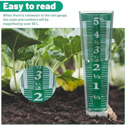 6 Pcs Rain Gauge Outdoor, 5 Inch Capacity Plastic Easy to Read Rain Gauges Measure and Monitor Precipitation Magnifying Scale and Numbers for Garden Yard Field Lawn (Blue, Green)