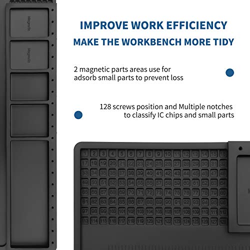 HengTianMei-202 Black Magnetic Repair Work Mat Heat Resistant 932°F, Silicone Soldering Mat Expand Work Area for Soldering, Electronics, BGA, Soldering Station, Computer Repair Etc 17" * 12" - size: HTM-202