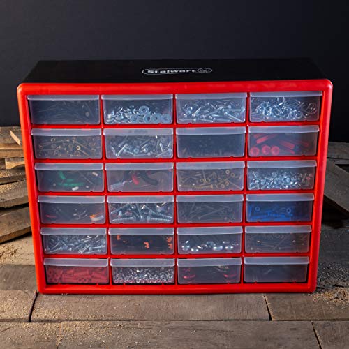 Stalwart Plastic 24 Drawer Organizer Compartment Parts Storage Cabinet, Red - style: 24 Drawers