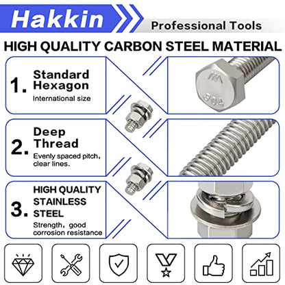 144PCS 1/4-20 Hex Bolts and Nuts Kit, Stainless Steel 1/4" Nuts and Bolts Assortment Kit, Flat & Lock Washers Set Screw Assortment Kit, Machine Screws Set - size: B. 1/4
