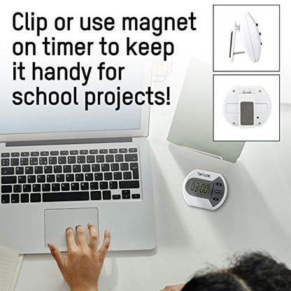 Taylor Digital Timer Counts Up and Down for School, Learning, Projects, and Kitchen Tasks