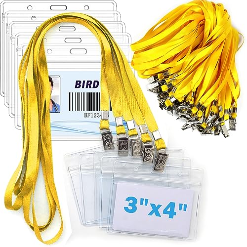 4x3 Name Tags Badge Holder with Lanyard 50 Pack Waterproof Horizontal ID Badge Holder and 50 Pcs Lanyards Nametag for Conferences, Events, and Meetings (Yellow, 4 X 3 inches) - color: Yellow, size: 4 X 3 inches