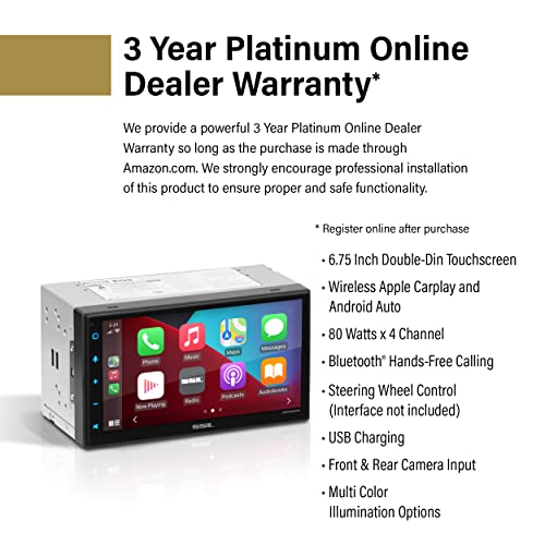 Sound Storm Laboratories DD999ACPW Wireless Apple CarPlay Android Auto Car Multimedia Player - Double-Din, 6.75 Inch Capacitive Touchscreen, Bluetooth, USB, No CD DVD Player, Multi-Color Illumination - style: 6.75 inch Wireless