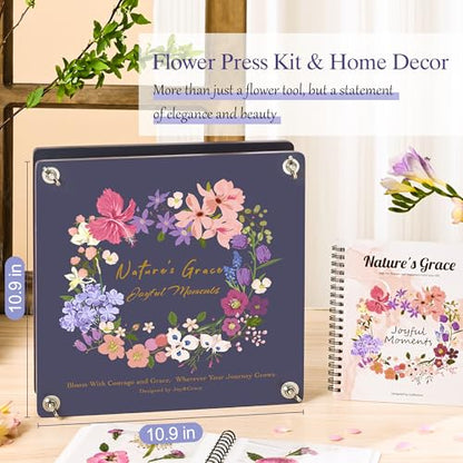 Joy&Grace Flower Press Kit for Adults, with Designed Cover and DIY Album, 10.9" x 10.9" 10 Layers Flower Preservation Kit, Plant Press and Large Plant Drying Toolkit (Color Box, Purple Navy) - color: Purple Navy