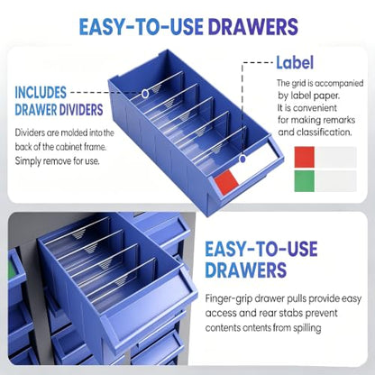 40 Drawer Alloy Steel Nut and Bolt Organizer, Tool Cabinet with Label Slots & Dividers. Single Drawer 7.8" L x 3.9" W x 2" H. for Workshops & Home Garages.