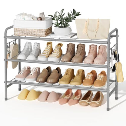 VILICK Metal Shoe Rack for Closet 33" Wide Shoe Organizer for Entryway - color: Grey