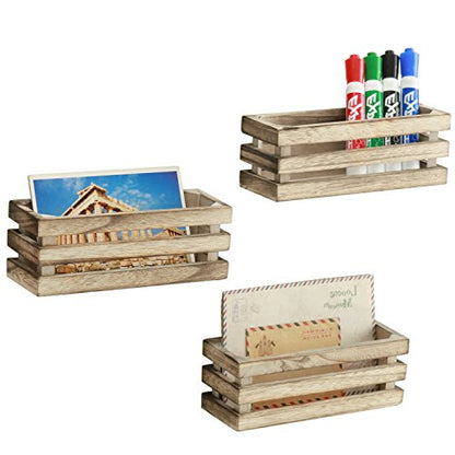 MyGift Magnetic Bins, Set of 3 Magnetic Dry Erase Marker Holder for Whiteboard, Burnt Wood Desktop Office Supplies Organizer Crates