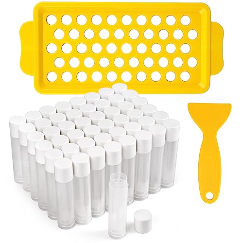LotFancy Lip Balm Tubes Kit with Filling Tray & Spatula, 50 Pcs 5.5ml (3/16 oz) Clear Empty Lip Balm Containers with White Caps, BPA-Free, Leak-Resistant - color: White(with Tray & Spatula)