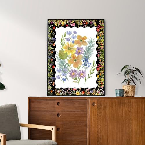 FYSUIMU 59.1 Ft Floral Bulletin Board Borders Black Wild Flower Scalloped Border Trim Sticker Decals for Home Classroom Spring Party Wall Decoration - style: Night Flower