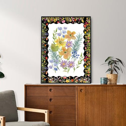 FYSUIMU 59.1 Ft Floral Bulletin Board Borders Black Wild Flower Scalloped Border Trim Sticker Decals for Home Classroom Spring Party Wall Decoration - style: Night Flower