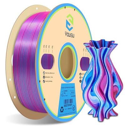 YOUSU Silk PLA Filament 1.75mm, 3D Printer Filament Dual Color Coextrusion Filament Silk Rose-Red Blue Color Change PLA, Compatible with Most of 3D Printer. - color: 2-pink/Blue