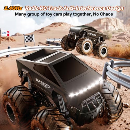 Remote Control Car Monster Truck Toy Off-Road Truck - 4WD Waterproof RC Cars for All Terrain, 1:16 Scale Hobby Monster Truck Toys 2.4GHz Pick-up Vehicles Kids Gifts for Boys Age 6 7 8 9 10-12+,Black - color: Black