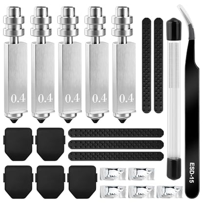 5PCS 0.4MM Kobra X Nozzles Kit for Anycubic Kobra X/Kobra 4, Hardened Steel Nozzle Quick-Swap Integrated Hotend, High Temp High Speed Printing 600mm/s, with Silcone Cover Nozzle Brush Cleaning Needles - color: 51PCS
