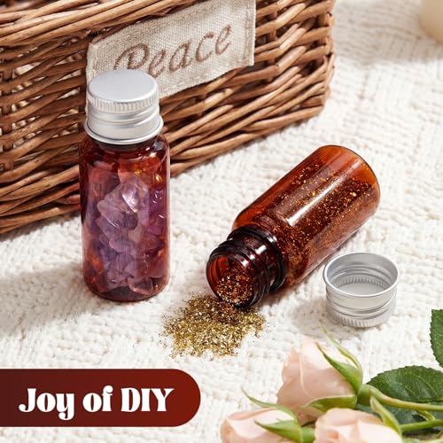 200 Pcs 10ml Mini Plastic Bottles Vials Tiny Jar with Aluminum Screw Lid Cap Clear Plastic Sample Container with Sealed Top Metal Lid for Cosmetic Essential Oil Specimen(Sliver and Amber) - color: Sliver and Amber