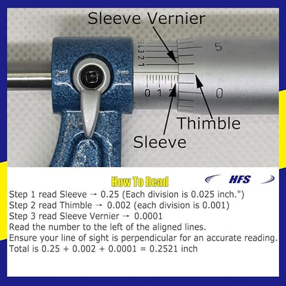 HFS 0-1 Inch Imperial Vernier Gauge Micrometer, 0.0001 Inch Graduation - size: 0-1"x0.0001", style: Classic Ratchet