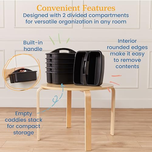 ECR4Kids 2-Compartment Large Storage Caddy Organizer, 6-Pack, Black - color: Black
