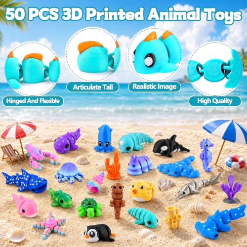Celltestria 50Pcs Little 3D Printed Figurines Ocean Animals Toys for Kids - style: 50Pcs 3D Ocean Animals