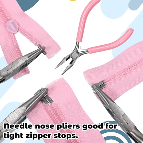 Zipper Repair Kit Tool, 2 Pack Zipper Pliers, Zippers Install Pliers, Needle-Nose Plier and End-Cutting Plier for Zippers Replacement, Fix, DIY Jewelry and Home Maintenance