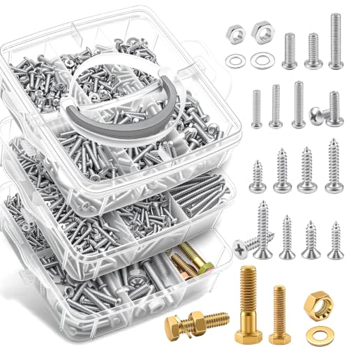 smseace 2013Pcs SAE&Metric Nuts and Bolts Assortment Kit 62-Sizes M3/M4/M5/M6/M8#6#8#10 1/4'' 5/16'' 3/8'' Wood Screws Nut Bolt Washer for Machinery, Furniture, Automotive, Motorcycle Repair - color: Silver, size: 2013Pcs SAE&Metric