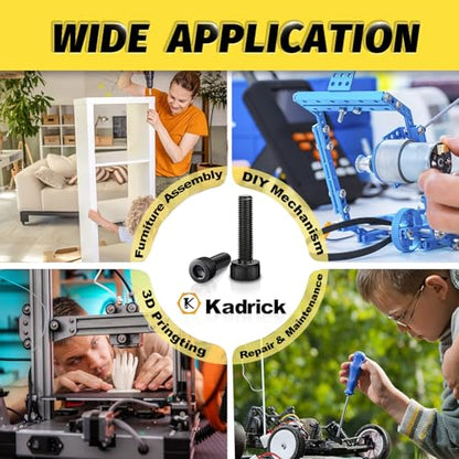 Kadrick M5 Screws Kit 1040PCS,M5x8mm-40mm Bolts with Nuts, Washers & Hex Wrench, Optimized Size Distribution, Class 12.9 Socket Head Cap M5 Screws, Black Zinc Plated, for Mechanical, Repair & DIY - size: M5 1040Pcs
