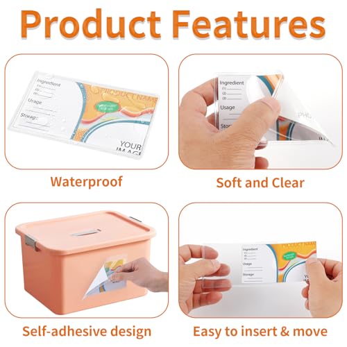 Storage Bin Labels, 2×3.5 in Index Card Holder, Clear Adhesive Pockets - size: 2x3.5 in