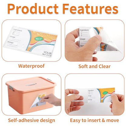 Storage Bin Labels, 2×3.5 in Index Card Holder, Clear Adhesive Pockets - size: 2x3.5 in
