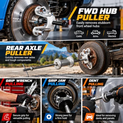 XtremepowerUS Rear Wheel Bearing Puller Kit, 5 lb Slide Hammer Axle Puller Set with CR-V Steel Jaw Attachments, Wheel Hub Remover, Internal & External Puller Adapters - size: 5 Lbs