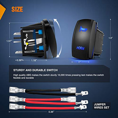 Nilight Horn Switch Momentary Laser Rocker Switch 5PIN On/Off LED Light 20A/12V 10A/24V Switch with Jumper Wires Set for Cars Jeeps Boats Trucks (90126B) - size: HORN