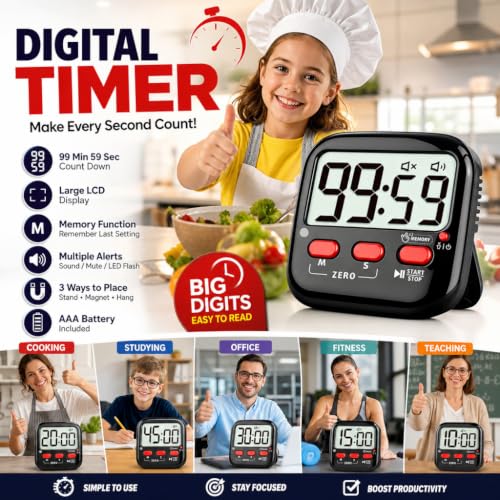 2 Pack Digital Timer for Kids Teacher Classroom Kitchen Office - color: Majestic Black