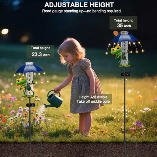 shumi Rain Gauge Outdoor, Solar Frog Rain Gauge with LED Lights - color: Frog