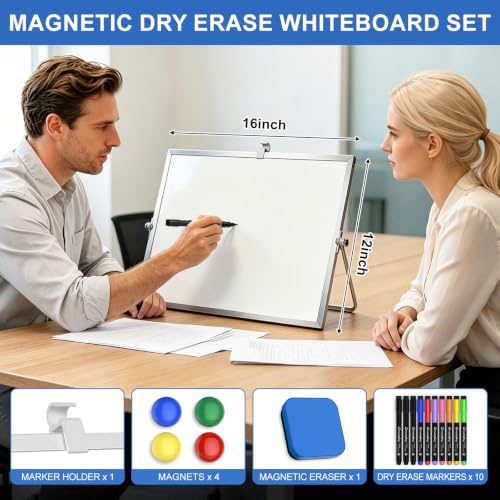 Dry Erase White Board with Stand, 16"x12" Double-Sided Magnetic Whiteboard - color: Silver