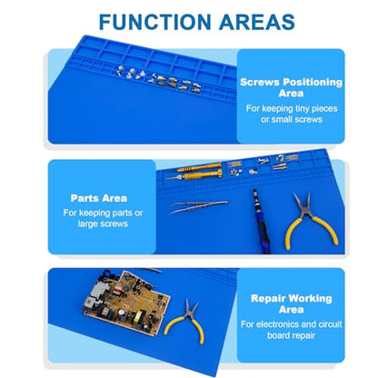 Extra Large Soldering Mat 23.7''x13.8'' 932°F Heat Resistant Silicone Repair Mat Non-Slip Large Workbench Mat for Soldering Iron, Electronic, Phone, Laptop Repair (Blue) - color: Blue