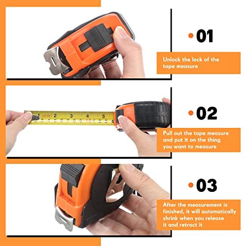 24 Pieces Tape Measure 25 Feet Retractable Measuring Self Locking Measurement Tape Bulk Easy to Read with Fractions, Metric Inches and Imperial Measurement
