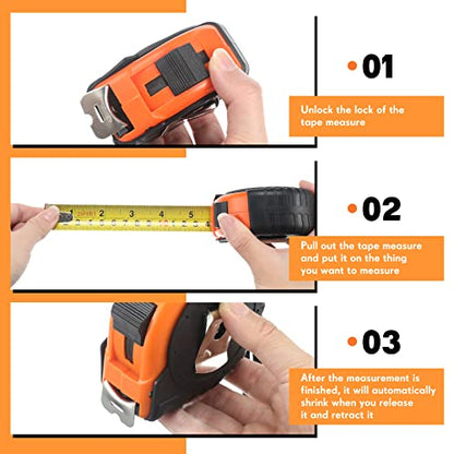24 Pieces Tape Measure 25 Feet Retractable Measuring Self Locking Measurement Tape Bulk Easy to Read with Fractions, Metric Inches and Imperial Measurement