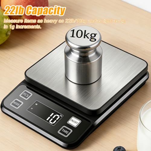 Waterproof Kitchen Scale, 10kg/22lb Food Scale Precisely Measures Grams and Ounces for Baking and Cooking, Stainless Stee Digital Scale with Backlight for Food - style: Rechargeable / 22lbs