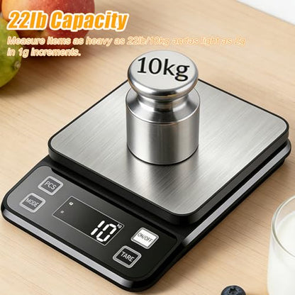 Waterproof Kitchen Scale, 10kg/22lb Food Scale Precisely Measures Grams and Ounces for Baking and Cooking, Stainless Stee Digital Scale with Backlight for Food - style: Rechargeable / 22lbs