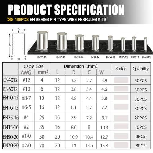 mankk 166PCS Wire Ferrules Kit,Silver Plated Copper Crimp Terminal - color: 166PCS